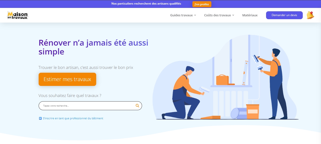 Maison en Travaux, site de mise en relation entre particuliers et artisans du BTP